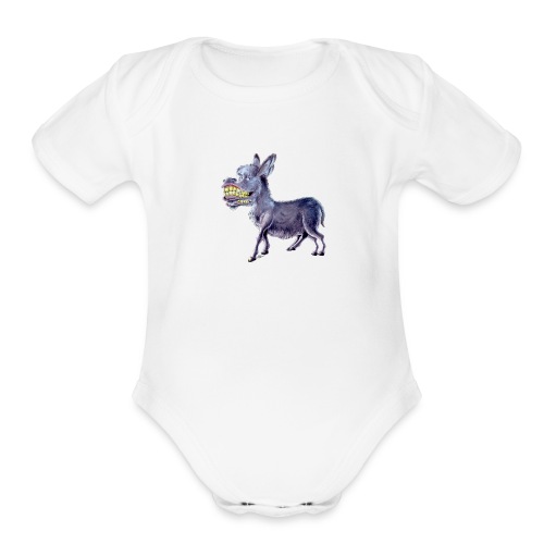 Funny Keep Smiling Donkey - Organic Short Sleeve Baby Bodysuit