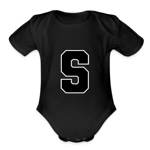 Varsity Letter S Collegiate Alphabet Art - Organic Short Sleeve Baby Bodysuit