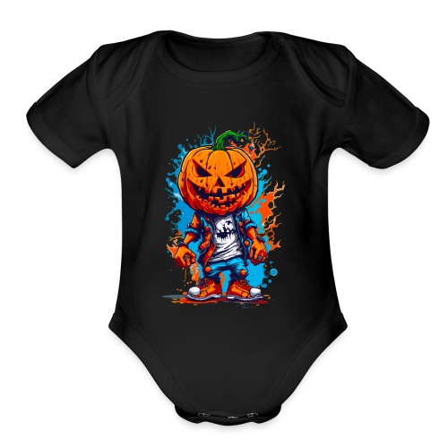 Elevate Halloween with Our Pumpkin Head T-Shirt! - Organic Short Sleeve Baby Bodysuit