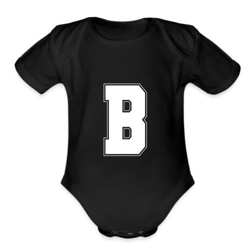 White Letter B – Varsity Alphabet Monogram - Organic Short Sleeve Baby Bodysuit