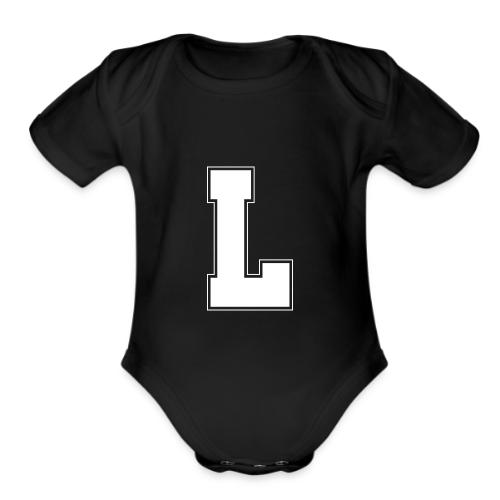 White Letter L – Varsity Alphabet Monogram - Organic Short Sleeve Baby Bodysuit