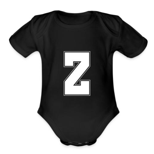 White Letter Z – Varsity Alphabet Monogram - Organic Short Sleeve Baby Bodysuit