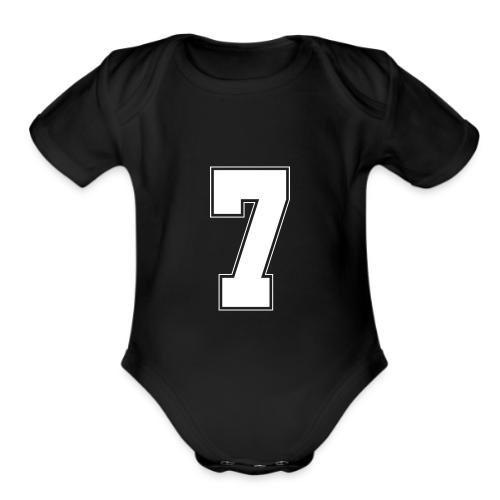 White Number 7 – Varsity Font - Organic Short Sleeve Baby Bodysuit