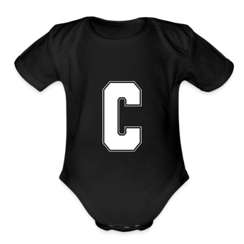 White Letter C – Varsity Alphabet Monogram - Organic Short Sleeve Baby Bodysuit
