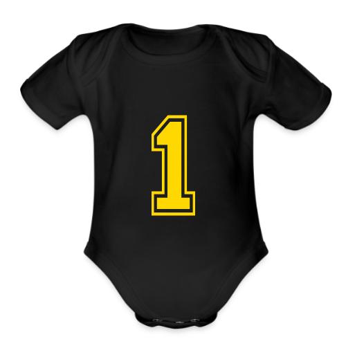 Number 1 in a classic athletic collegiate font - Organic Short Sleeve Baby Bodysuit