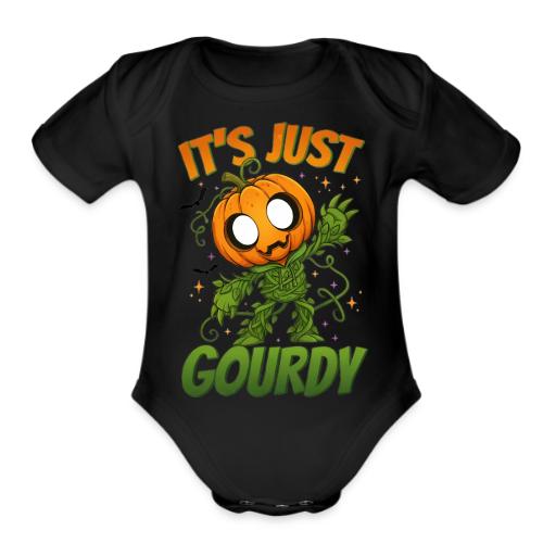 Cute Pumpkin Monster “It’s Just Gourdy” Funny - Organic Short Sleeve Baby Bodysuit