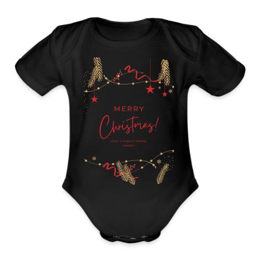 Merry Christmas Typography Design - Organic Short Sleeve Baby Bodysuit