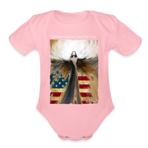 God bless America Angel_Strong color_white type - Organic Short Sleeve Baby Bodysuit