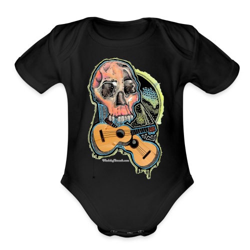 Skull and Ukulele - Watercolor - Organic Short Sleeve Baby Bodysuit