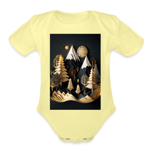 Gold and Black Wonderland - Whimsical Wintertime - Organic Short Sleeve Baby Bodysuit