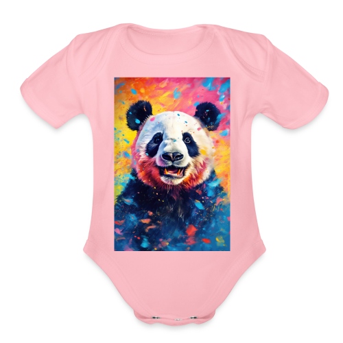 Paint Splatter Panda Bear - Organic Short Sleeve Baby Bodysuit