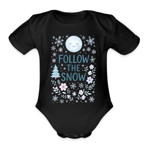Follow the Snow – Cozy Winter Watercolor - Organic Short Sleeve Baby Bodysuit