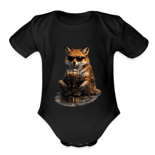 Cool Red Fox Wearing Sunglasses Drinking Coffee - Organic Short Sleeve Baby Bodysuit