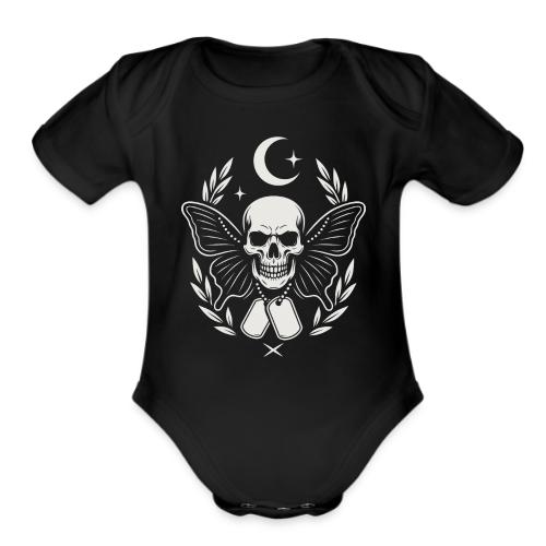 Skull butterfly dog tags - Organic Short Sleeve Baby Bodysuit