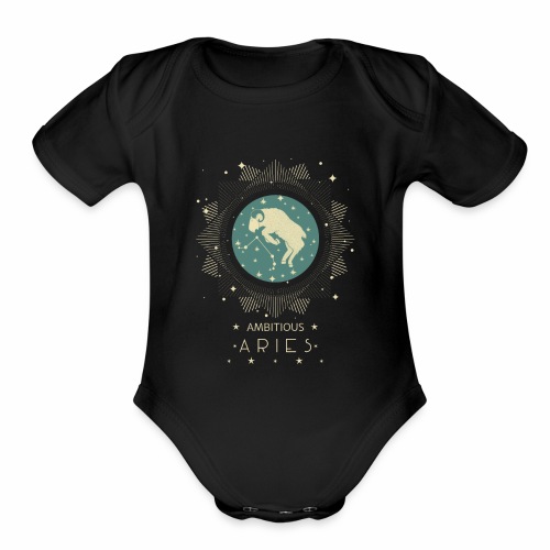 Ambitious Aries Constellation Birthday March April - Organic Short Sleeve Baby Bodysuit