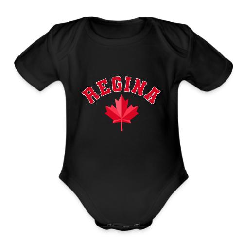 Regina with maple leaf - Organic Short Sleeve Baby Bodysuit