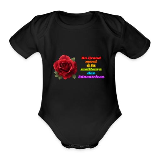 Thank You Educator: Pink and Rainbow Message - Organic Short Sleeve Baby Bodysuit