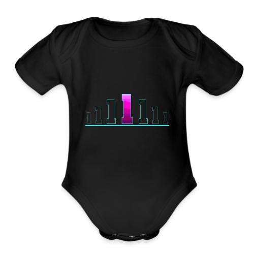 Number 1 in Magenta: Varsity Font - Organic Short Sleeve Baby Bodysuit