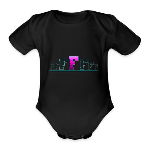 Letter F – Capital Varsity Alphabet Monogram - Organic Short Sleeve Baby Bodysuit
