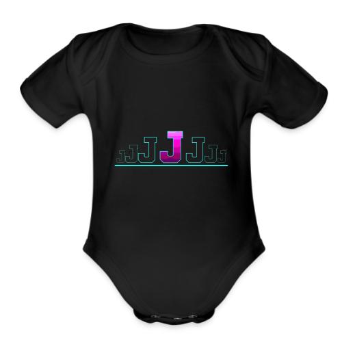 Letter J – Capital Varsity Alphabet Monogram - Organic Short Sleeve Baby Bodysuit