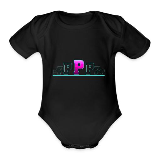 Letter P – Capital Varsity Alphabet Monogram - Organic Short Sleeve Baby Bodysuit