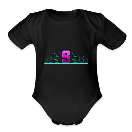 Letter S – Capital Varsity Alphabet Monogram - Organic Short Sleeve Baby Bodysuit