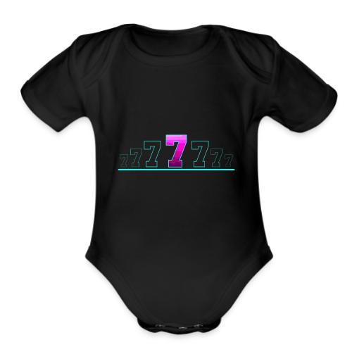 Number 7 in Magenta: Varsity Font - Organic Short Sleeve Baby Bodysuit