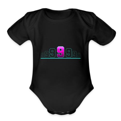 Number 9 in Magenta: Varsity Font - Organic Short Sleeve Baby Bodysuit