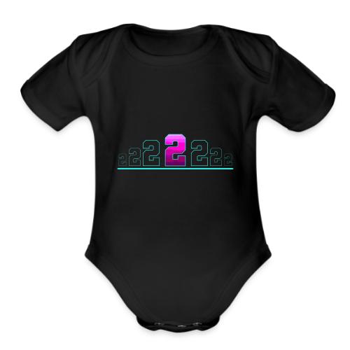 Number 2 in Magenta: Varsity Font - Organic Short Sleeve Baby Bodysuit