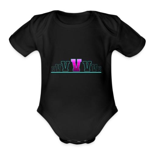Letter V – Capital Varsity Alphabet Monogram - Organic Short Sleeve Baby Bodysuit