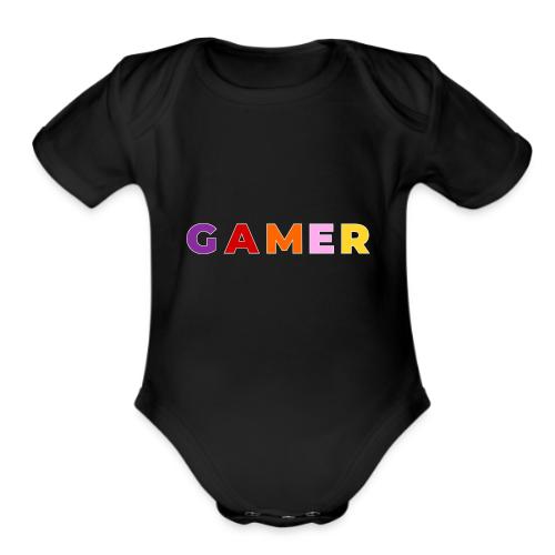 Multicolor GAMER Typography Design - Organic Short Sleeve Baby Bodysuit
