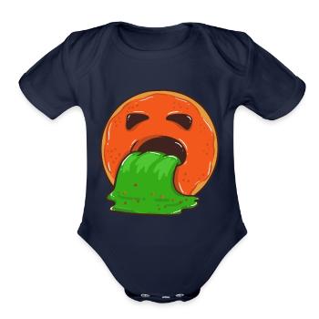 CREEPY PUKING PUMPKIN DONUT FOR HALLOWEEN - Organic Short Sleeve Baby Bodysuit - dark navy - Front