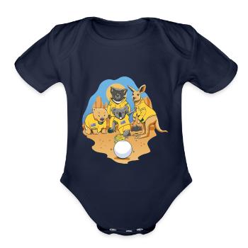 Team Australia - Wombat, Tas Devil, Roo and Koala! - Organic Short Sleeve Baby Bodysuit - dark navy - Front