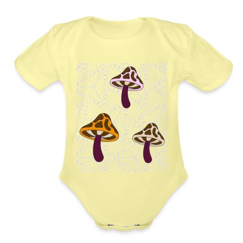 Fall Season Mushroom Designs - Organic Short Sleeve Baby Bodysuit