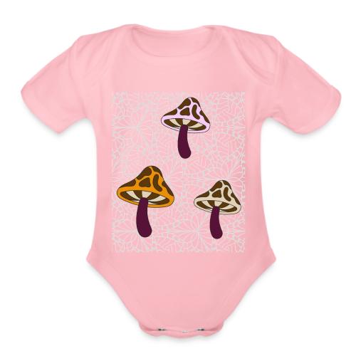 Fall Season Mushroom Designs - Organic Short Sleeve Baby Bodysuit