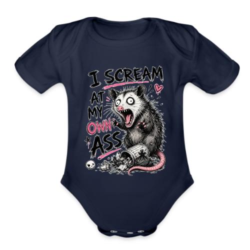 Funny Opossum Screaming Graphic Tee - Organic Short Sleeve Baby Bodysuit