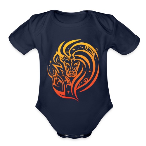 Zodiac Leo Lion Fire Star Sign - Organic Short Sleeve Baby Bodysuit