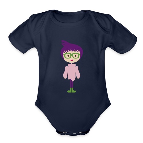 Colorful Mod Girl and Her Green Eyeglasses - Organic Short Sleeve Baby Bodysuit