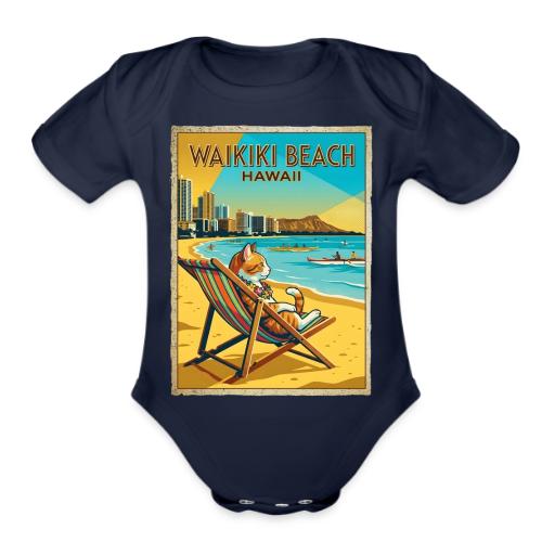 Waikiki Beach Cat - Organic Short Sleeve Baby Bodysuit