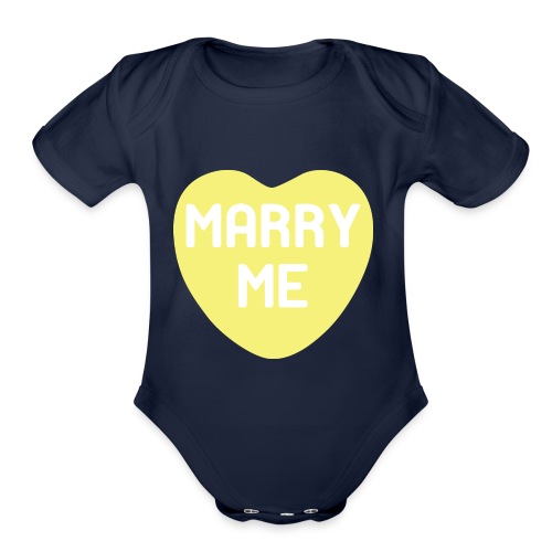 Marry Me Yellow Candy Heart - Organic Short Sleeve Baby Bodysuit