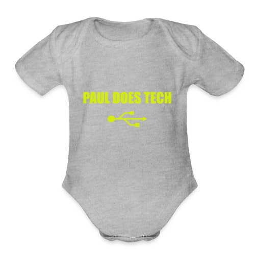 Paul Does Tech Yellow Logo With USB (MERCH) - Organic Short Sleeve Baby Bodysuit