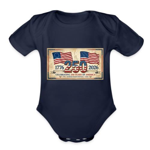 USA 250th Anniversary Flags Emblem - Organic Short Sleeve Baby Bodysuit