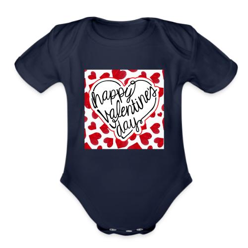 Valentine's Day Designs, February 14, Love Friends - Organic Short Sleeve Baby Bodysuit