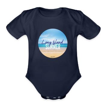 Long Island Summer with Beach - Organic Short Sleeve Baby Bodysuit - dark navy - Front