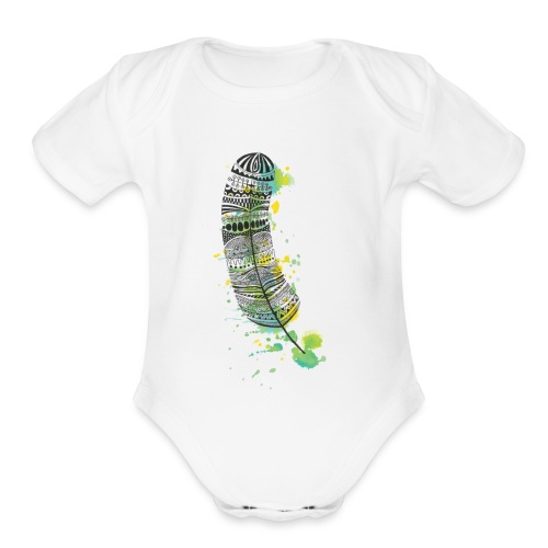 Geometric Feather - Organic Short Sleeve Baby Bodysuit