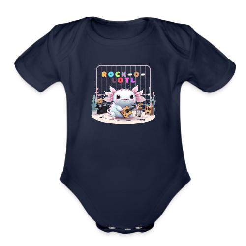 Cute Axolotl Musician: Musical Amphibian Creature - Organic Short Sleeve Baby Bodysuit