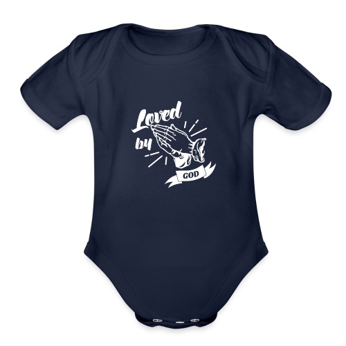 Loved By God - Alt. Design (White Letters) - Organic Short Sleeve Baby Bodysuit