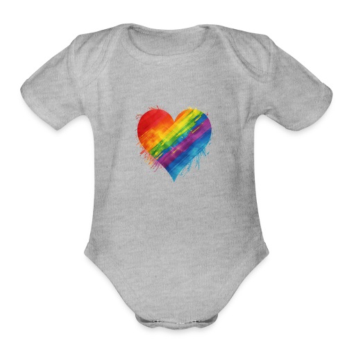 Watercolor Rainbow Pride Heart - LGBTQ LGBT Pride - Organic Short Sleeve Baby Bodysuit