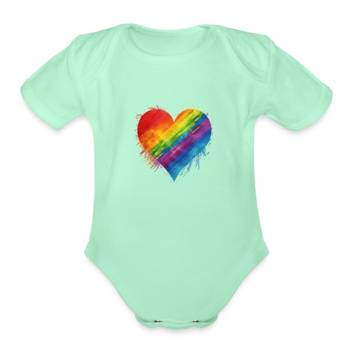 Watercolor Rainbow Pride Heart - LGBTQ LGBT Pride - Organic Short Sleeve Baby Bodysuit