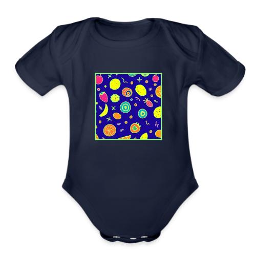 Expressive Neon Fruit Artistry Pattern - Organic Short Sleeve Baby Bodysuit